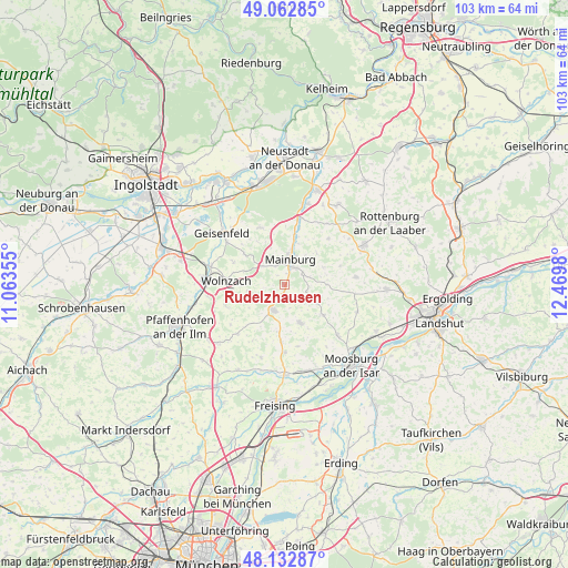 Rudelzhausen on map