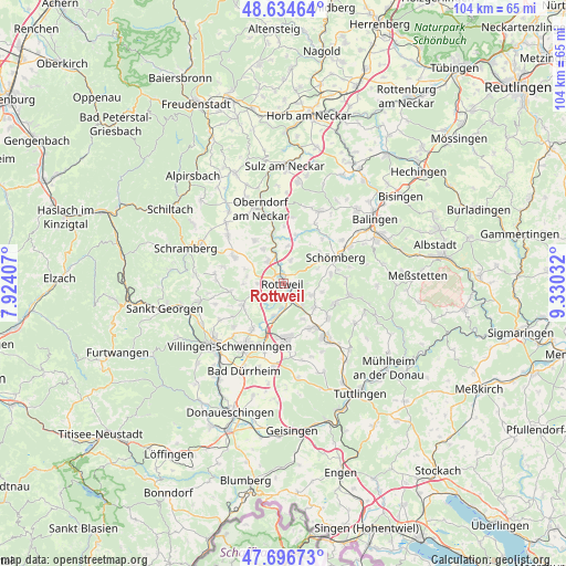 Rottweil on map