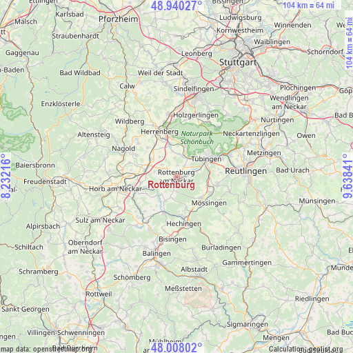 Rottenburg on map