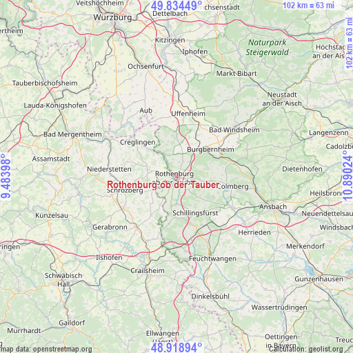 Rothenburg ob der Tauber on map
