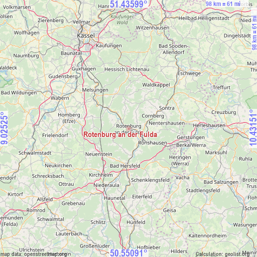 Rotenburg an der Fulda on map
