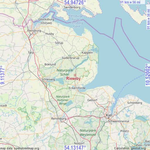 Rieseby on map