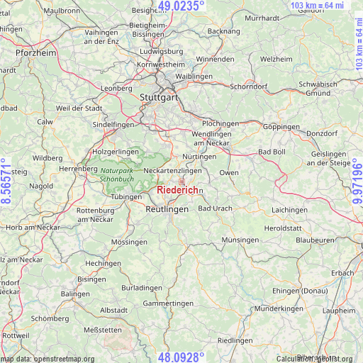 Riederich on map