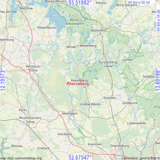 Rheinsberg on map
