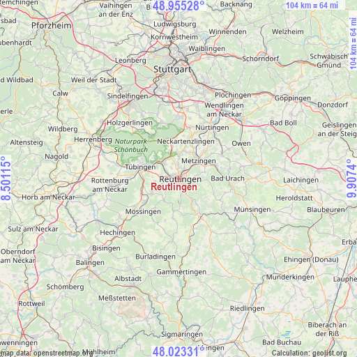 Reutlingen on map