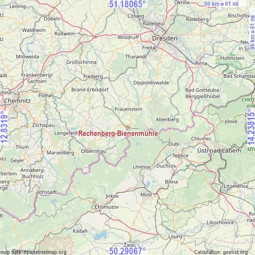 Rechenberg-Bienenmühle on map