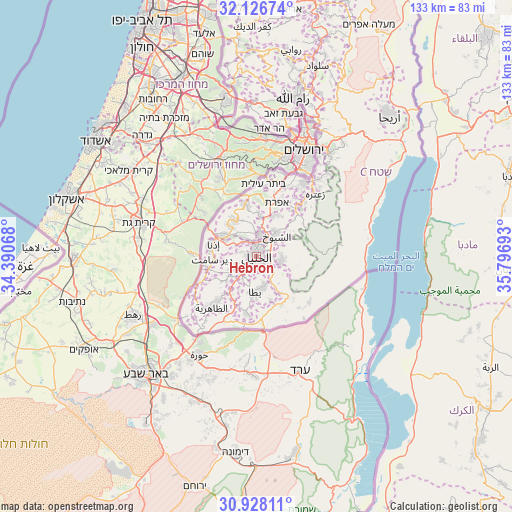 Hebron on map