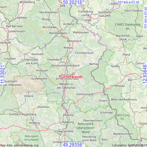Püchersreuth on map