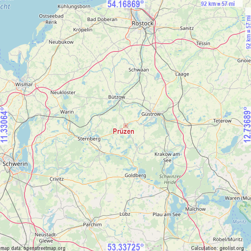 Prüzen on map