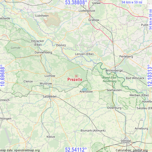 Prezelle on map