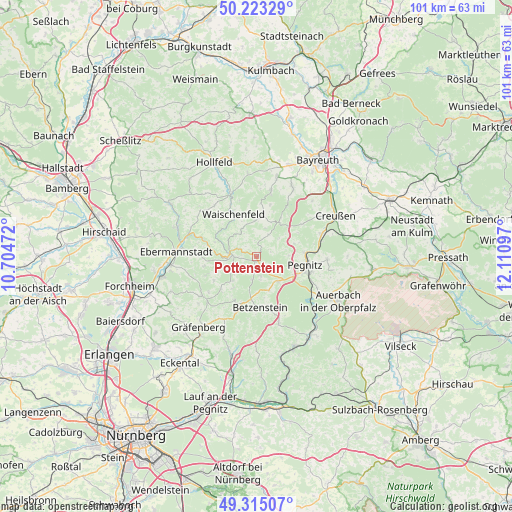 Pottenstein on map