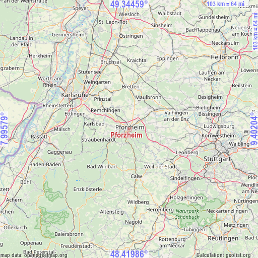 Pforzheim on map