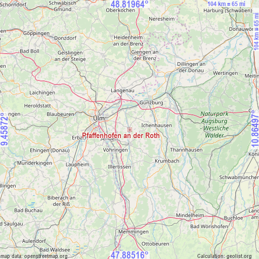 Pfaffenhofen an der Roth on map