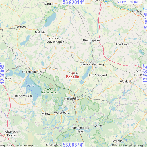 Penzlin on map