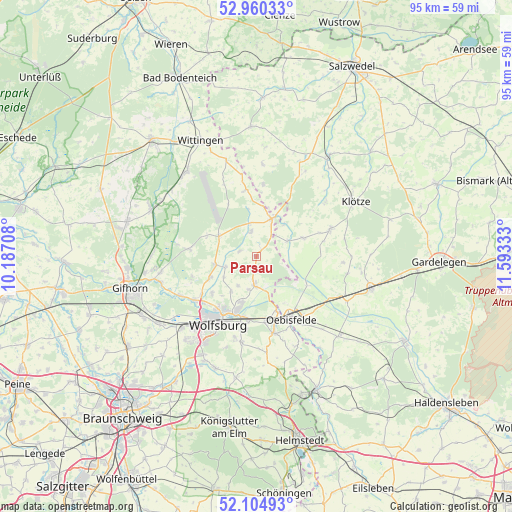 Parsau on map