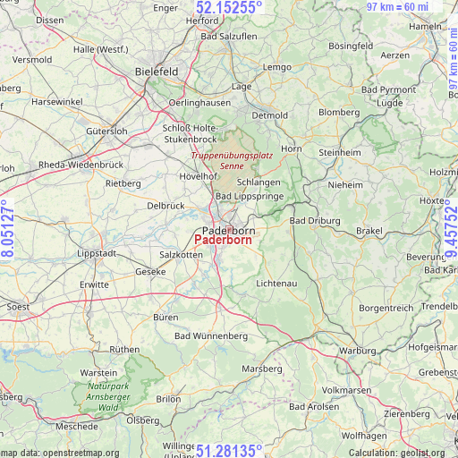 Paderborn on map