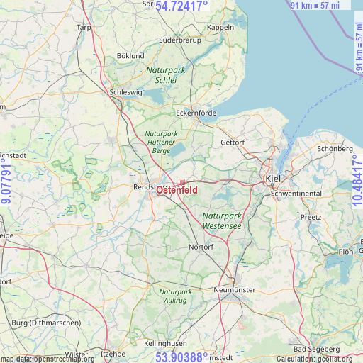 Ostenfeld on map