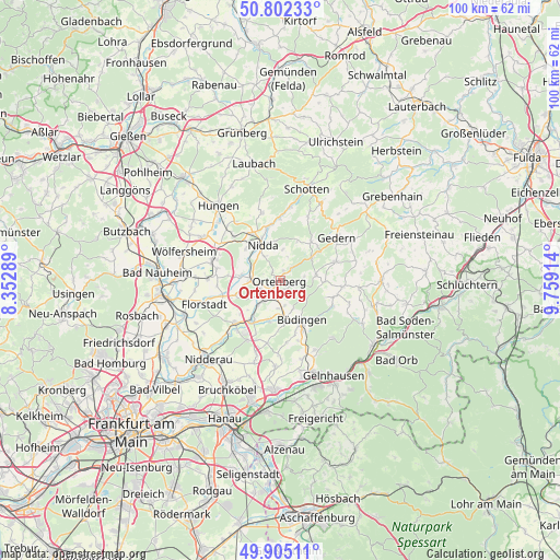 Ortenberg on map