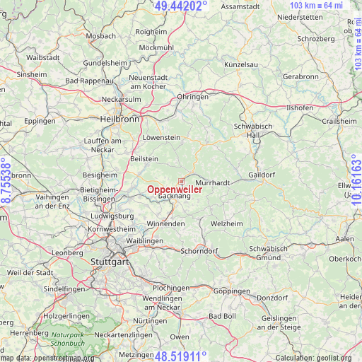 Oppenweiler on map
