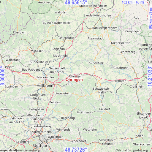 Öhringen on map