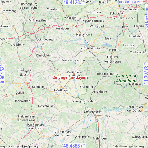 Oettingen in Bayern on map