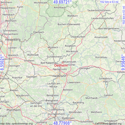 Oedheim on map