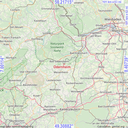 Odernheim on map