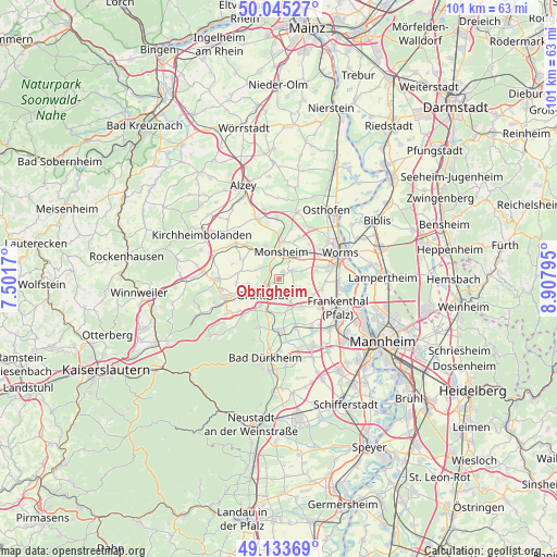 Obrigheim on map