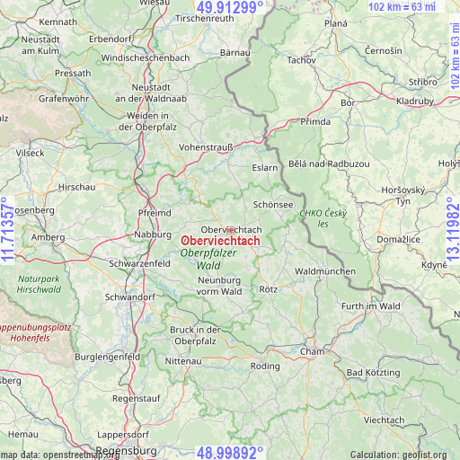 Oberviechtach on map