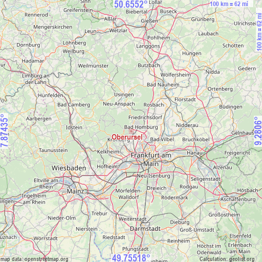 Oberursel on map