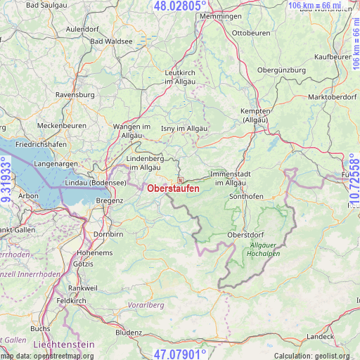 Oberstaufen on map