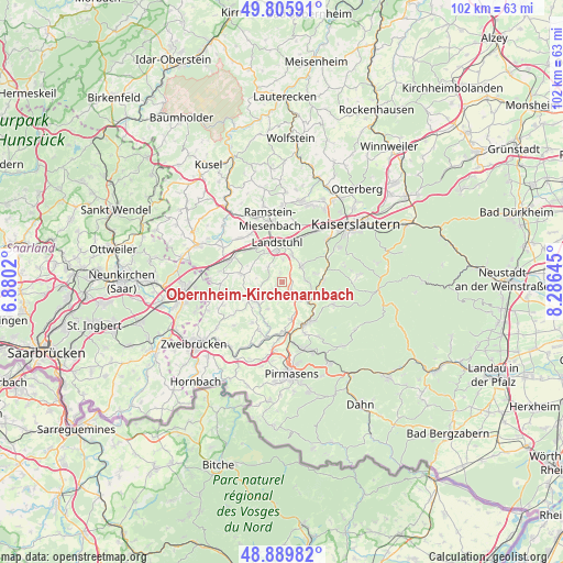 Obernheim-Kirchenarnbach on map