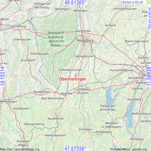 Obermeitingen on map