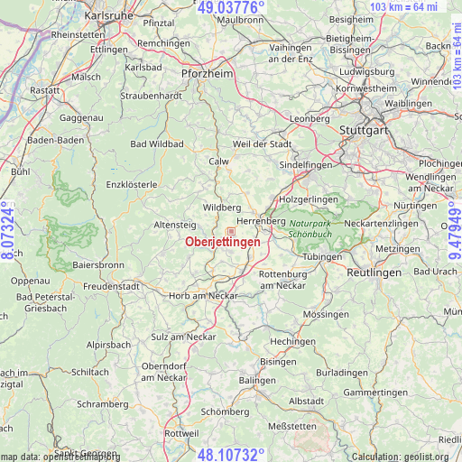 Oberjettingen on map