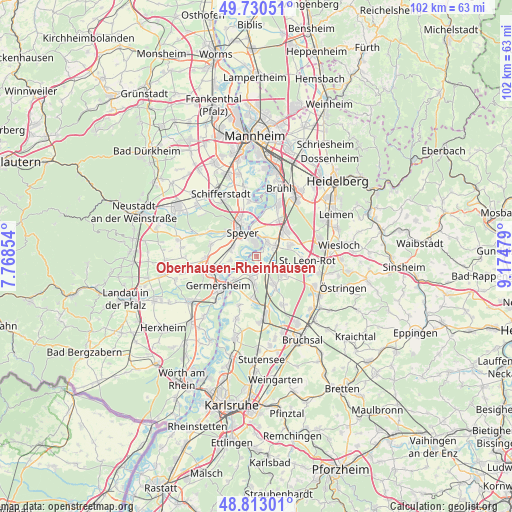 Oberhausen-Rheinhausen on map