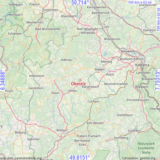 Oberelz on map