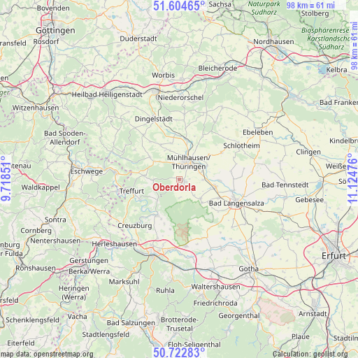 Oberdorla on map