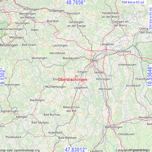 Oberdischingen on map