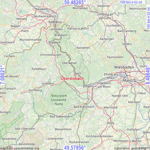 Oberdiebach on map