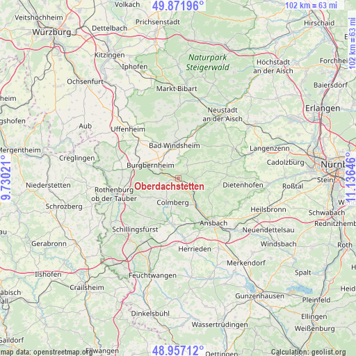 Oberdachstetten on map