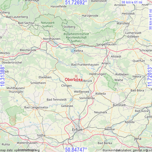 Oberbösa on map