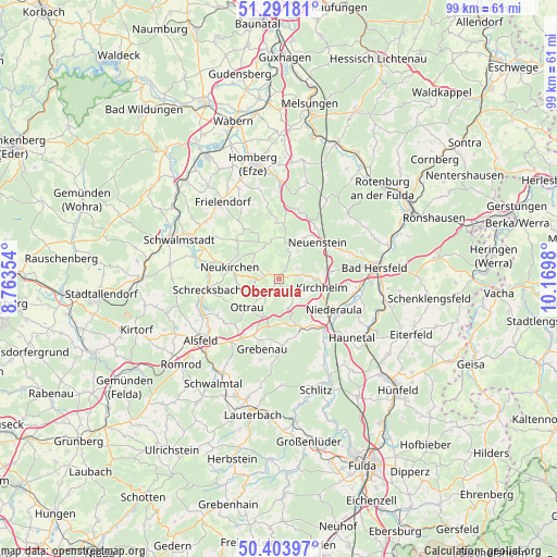 Oberaula on map