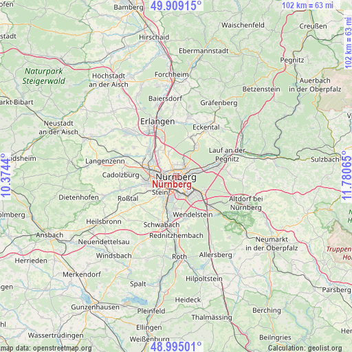Nürnberg on map