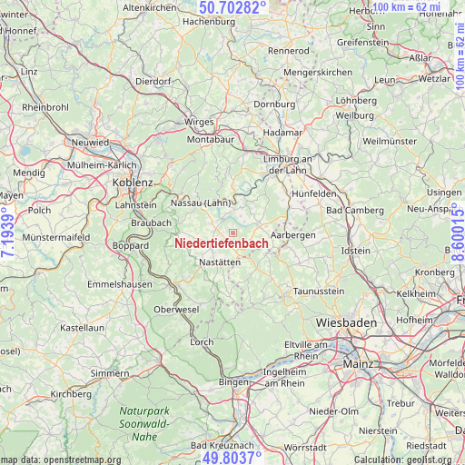 Niedertiefenbach on map