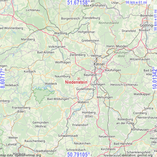 Niedenstein on map