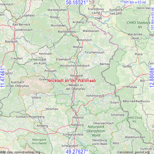Neustadt an der Waldnaab on map