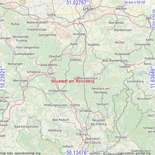 Neustadt am Rennsteig on map