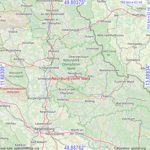 Neunburg vorm Wald on map