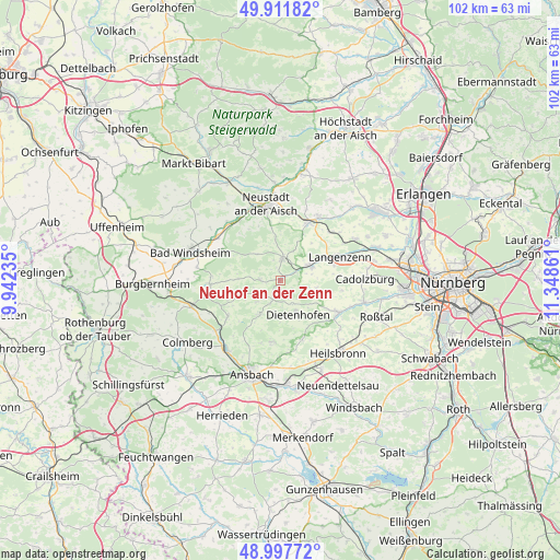 Neuhof an der Zenn on map