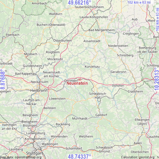 Neuenstein on map